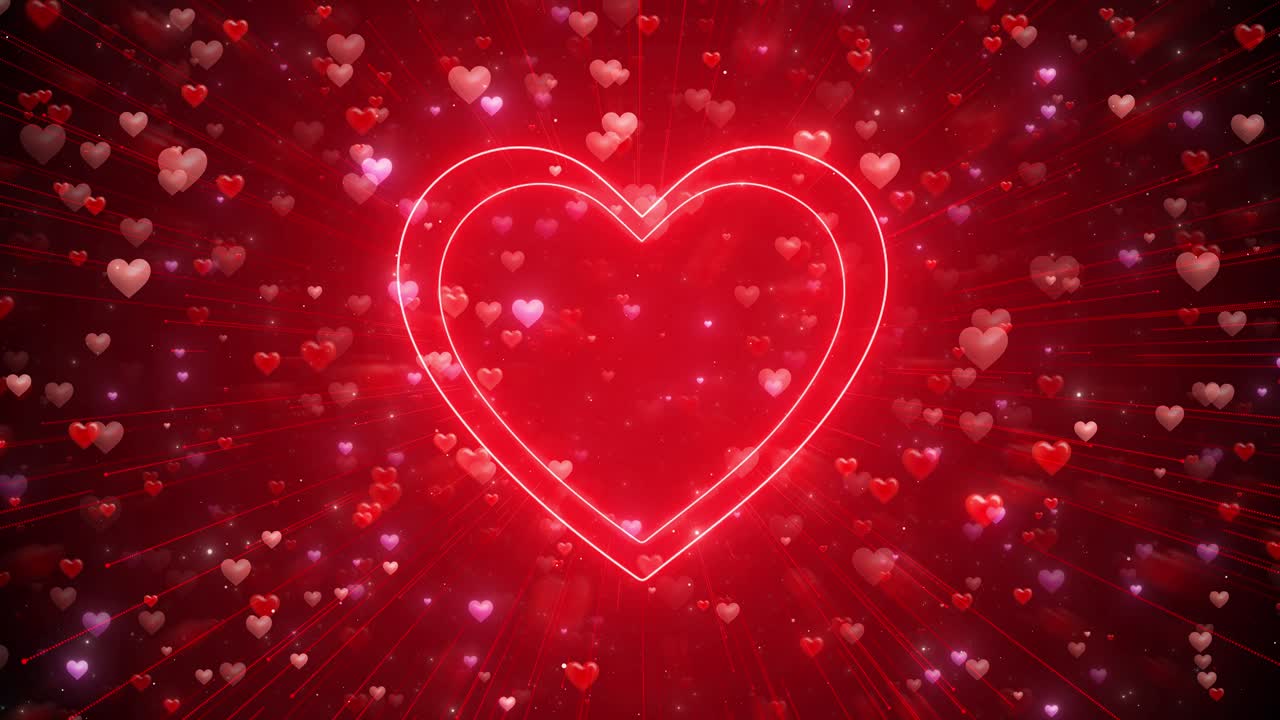 Anniversario 14 febbraio San Valentino, cuori e bokeh rossi, sfondo animato 4k, amore festivo