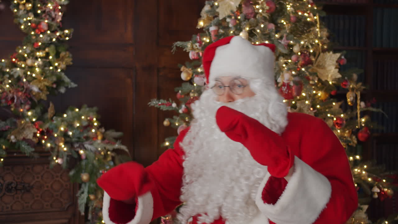 Santa Claus Dancing by Christmas Tree