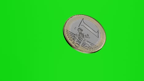 moneda de un solo euro volando sobre un fondo cromado.