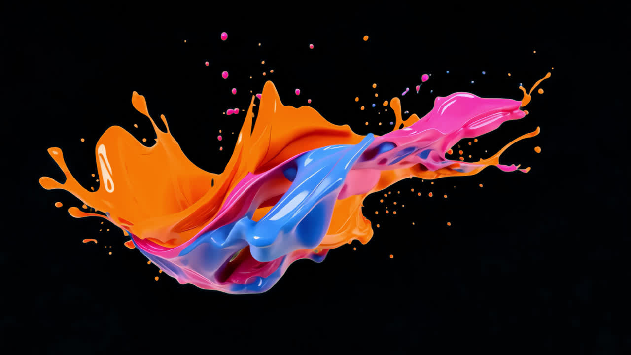 Vibrant splash of colorful paint animated overlay, transparent 4K video, alpha channel, ProRes 4444