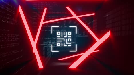 video digital único de código qr con codificación por computadora e interfaz en el fondo