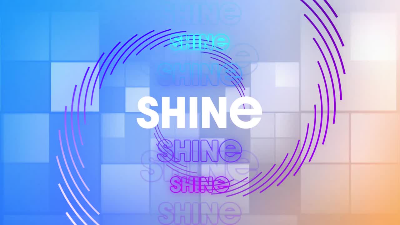 파란색과 오렌지색 배경의 추상적인 모양 위에  ⁇ 색 글자로 된 바이브 텍스트의 애니메이션