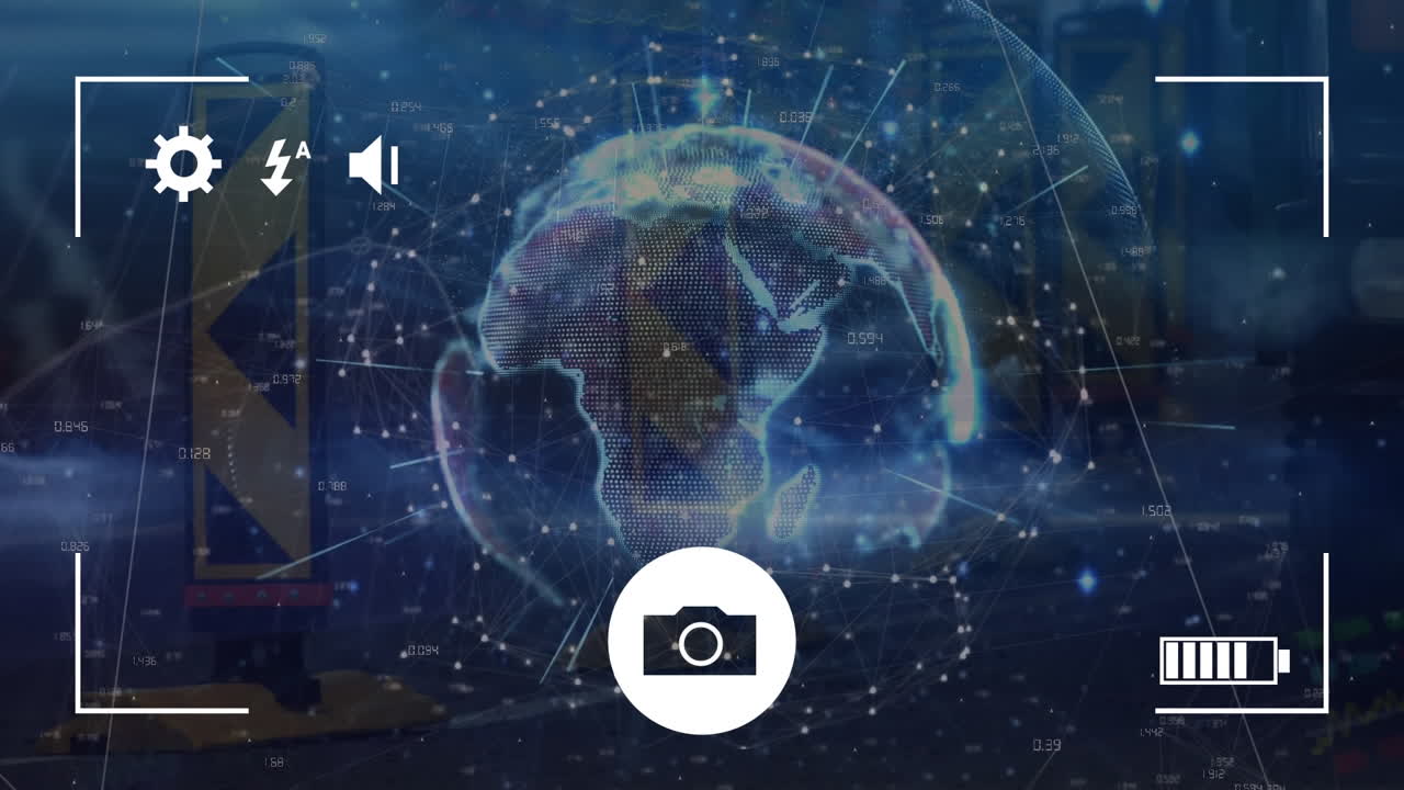 도로 표지판 위에 있는 카메라 패널과 글로브의 애니메이션