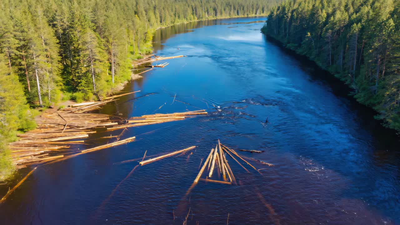 River with Logs in Forest