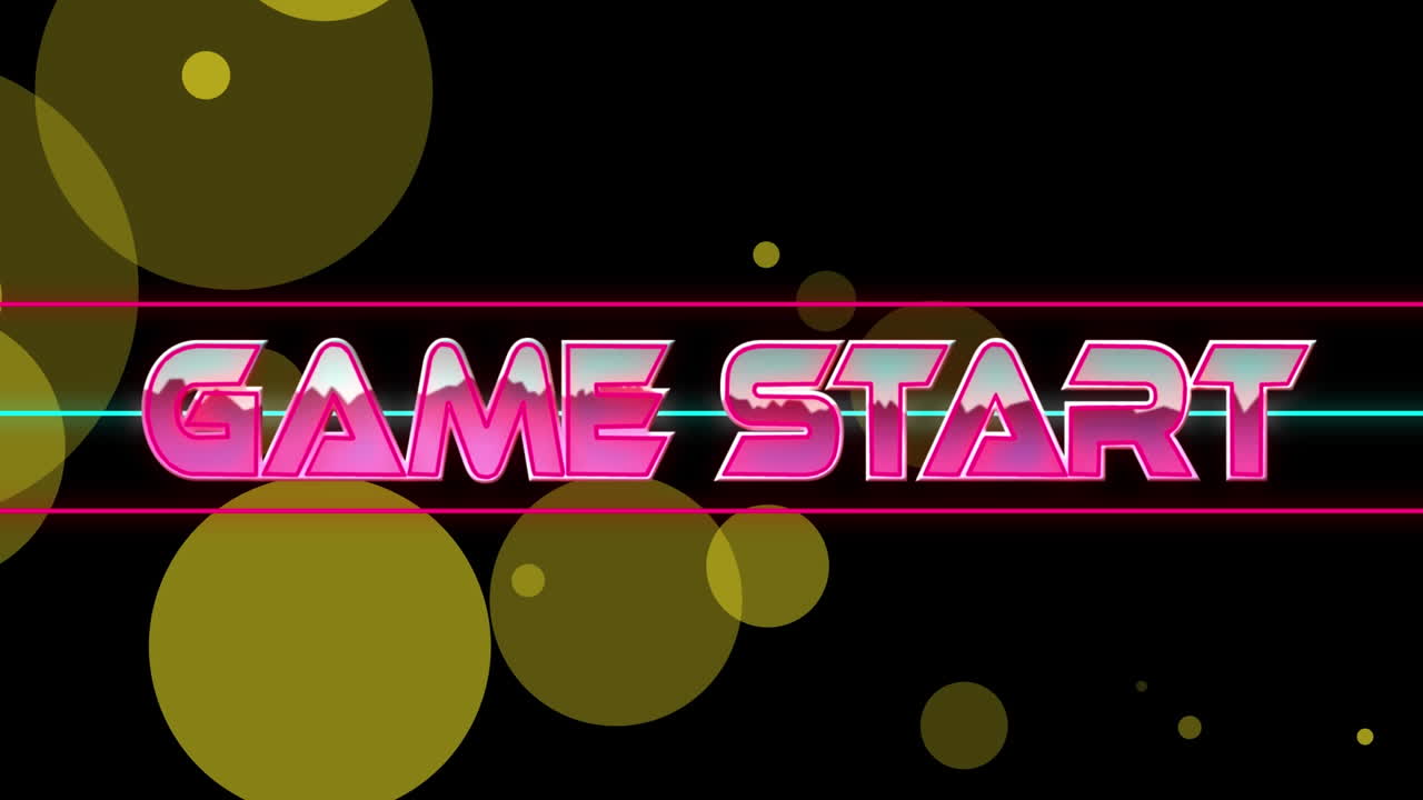 검은 바탕에 네온 모양 위에 게임 시작 텍스트의 애니메이션
