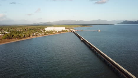 aerial footage high up looking towards lucinda panning along lucinda sugarcane jetty in tropical north queensland australia