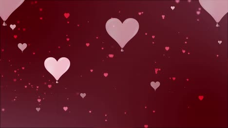 Animation-of-hearts-floating-over-red-background