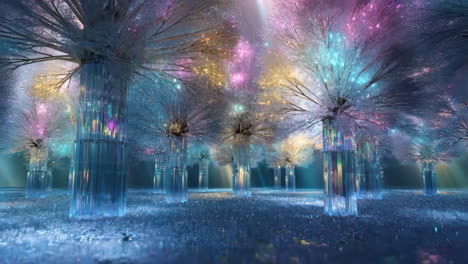 magical crystalline forest with glowing trees