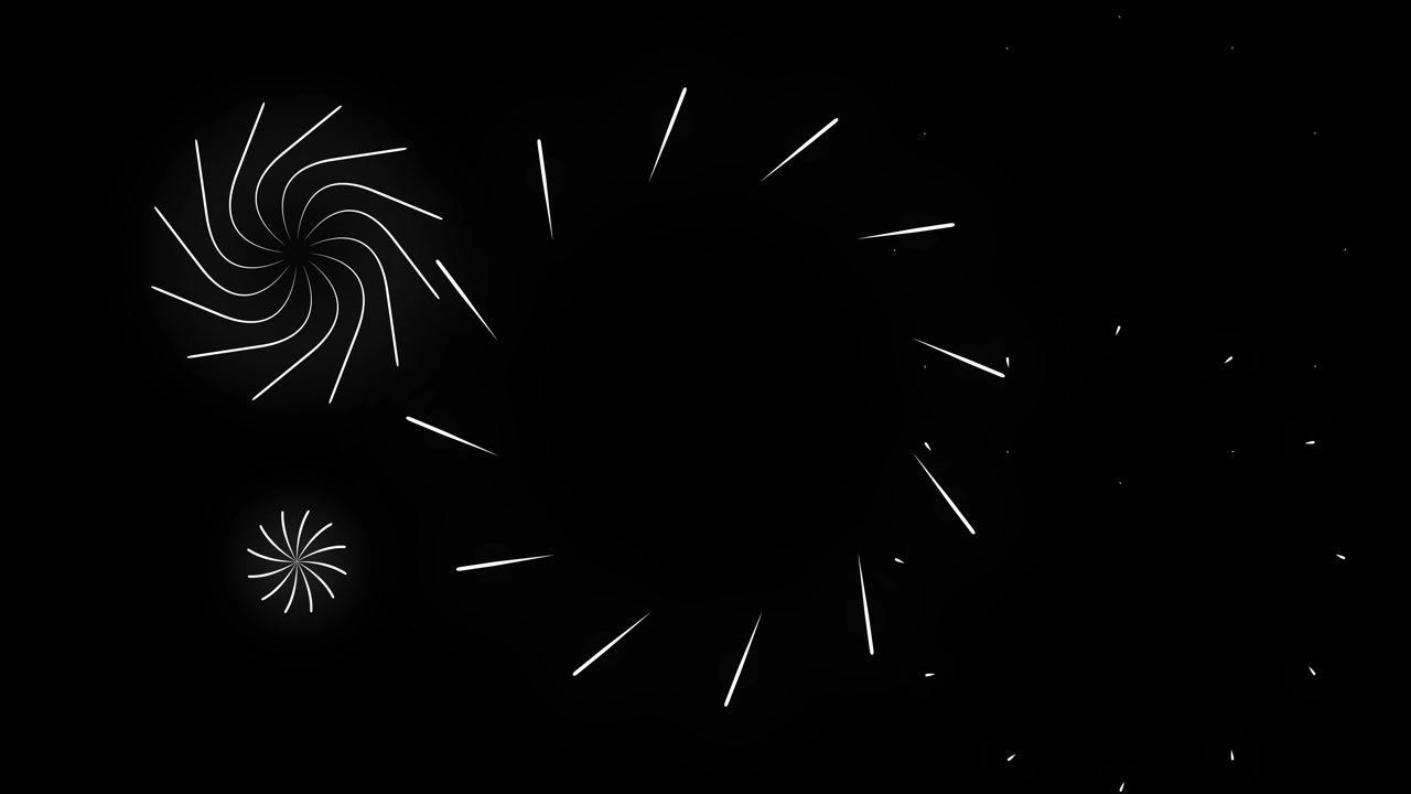 Abstract Spinning White Lines and Spirals on Black Background