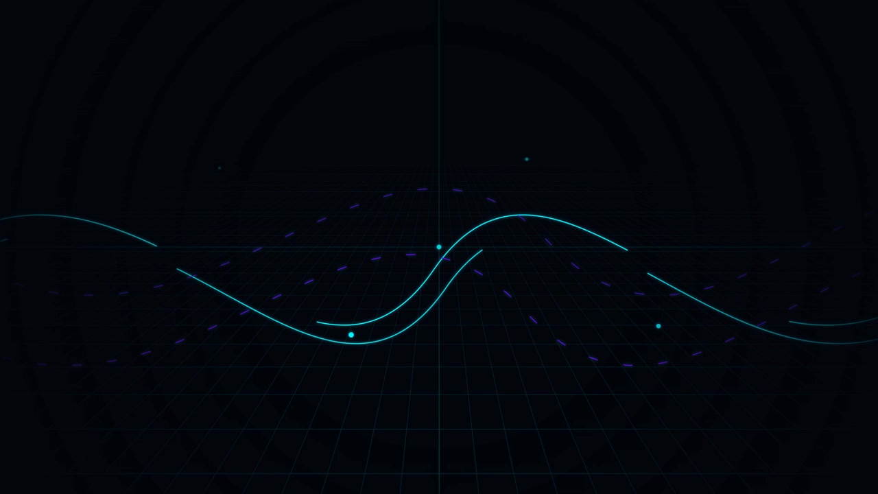Abstract Digital Wave Animation with Glowing Lines on Dark Grid Background