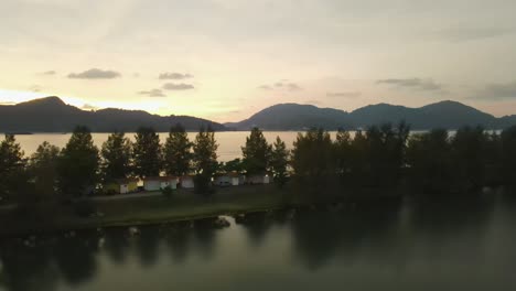 pan left shot of sunset view of the watery in marina island, malaysia.