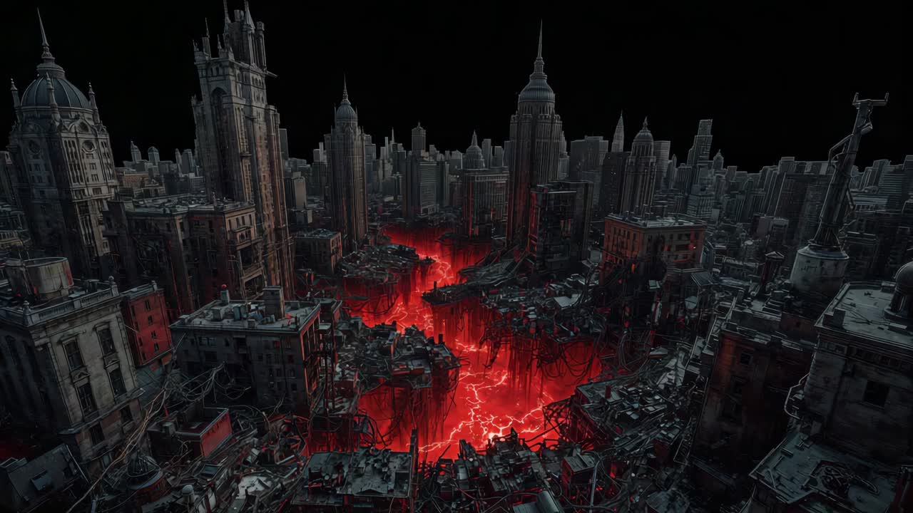 Dystopian City with Lava River