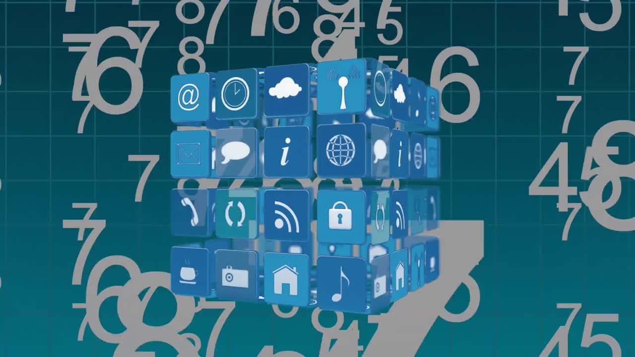 y iconos de aplicaciones en línea en cuadrados y números