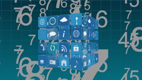y iconos de aplicaciones en línea en cuadrados y números