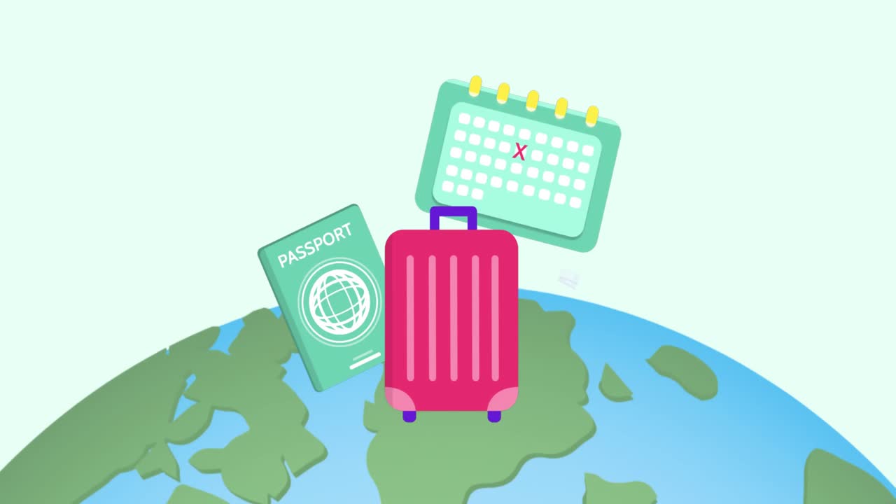 地球儀上の旅行アイコンのアニメーション