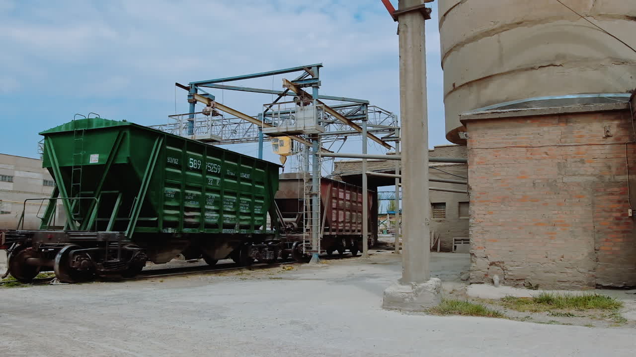 Heavy machinery at quarry. Working industrial equipment and processing plant