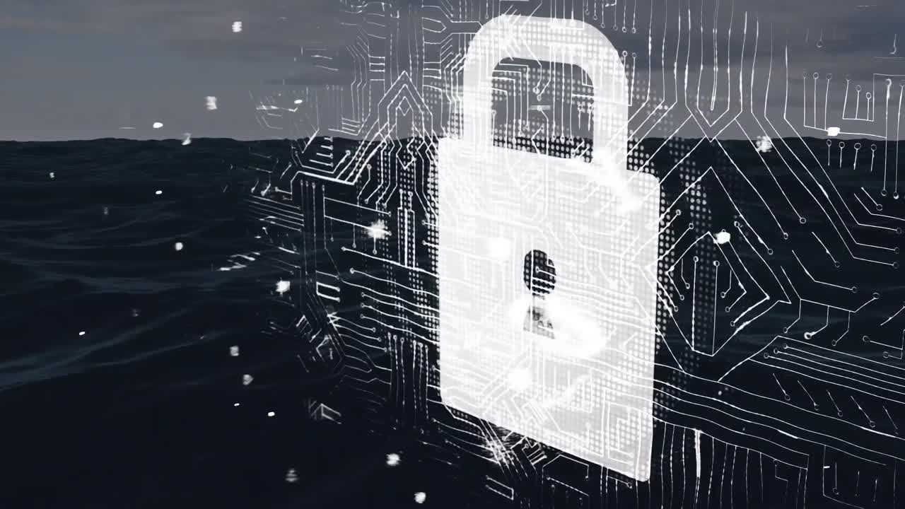 animatie van cyberbeveiliging over zeegolven