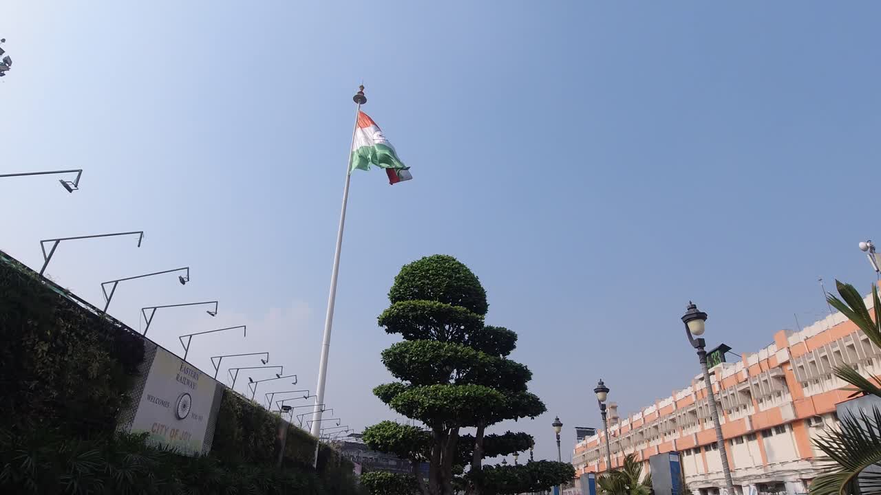 National flag of India is flying in the sky