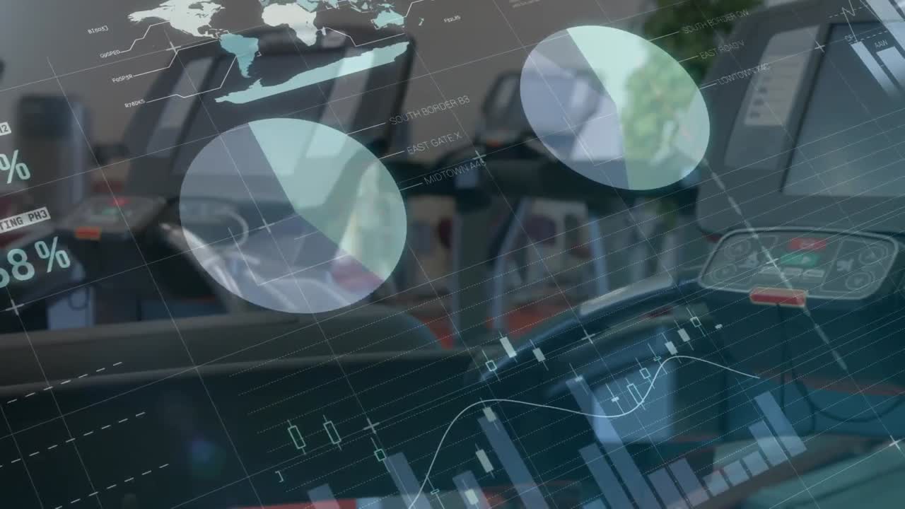 animación de la red de conexiones y procesamiento de datos en un gimnasio vacío