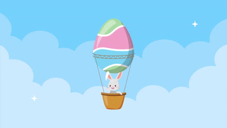 happy easter animated card with rabbit in egg painted balloon air hot