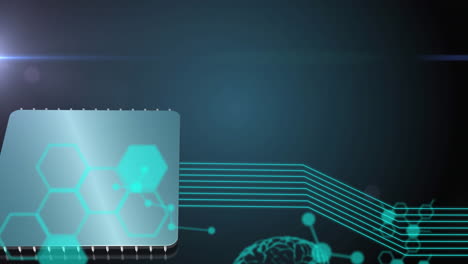 animación del procesamiento de datos médicos, el cerebro humano y las estructuras compuestas químicas