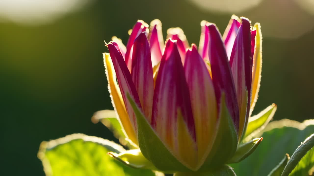 Close-up of a vibrant hibiscus flower bud and blossom