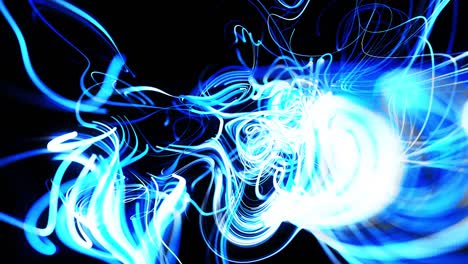 líneas rápidas de rayas de luz. flujo de partículas forma líneas azules rizadas como senderos de luz brillante, líneas forman patrón giratorio como ruido de rizado. animación 3d abstracta como brillante creativo festivo bg