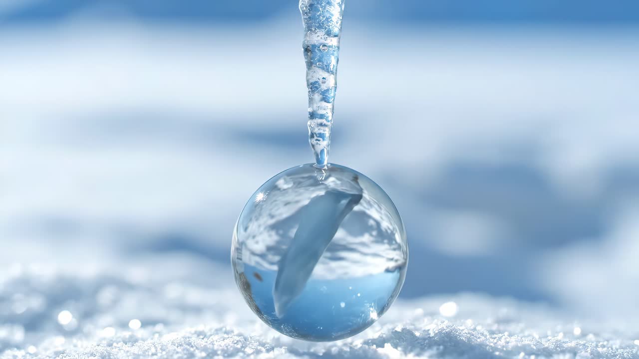 Frozen Icicle and Water Droplet