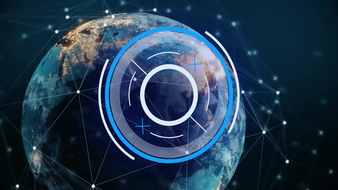 цифровая анимация интерфейса над вращающейся землей с сетевыми соединениями