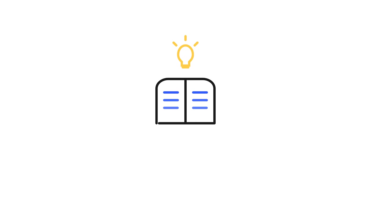 Animated Line Art Icon of an Open Book with a Lightbulb
