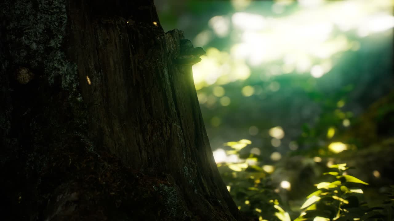 ⁇ 빛 광선 이 열대 우림 의 잎 을 통해  ⁇ 아져 나온다