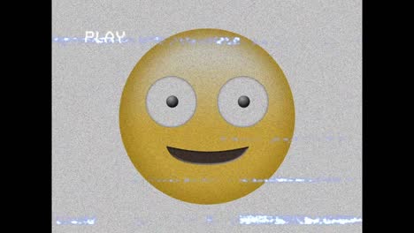 Digitale-Animation-Des-VHS-Glitch-Effekts-Vor-Albernem-Gesichts-Emoji-Auf-Grauem-Hintergrund