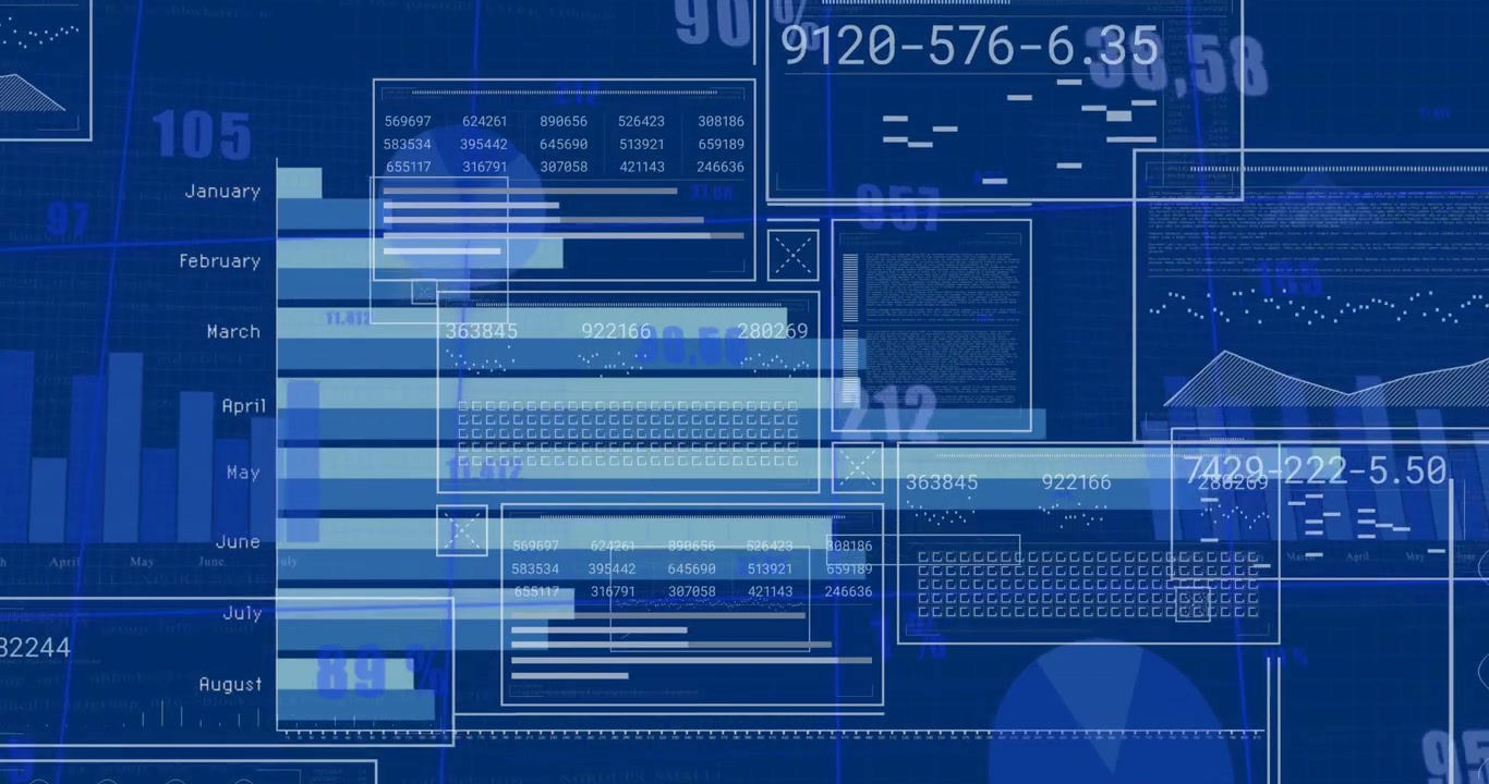 Digital Financial Data Visualization with Animated Bar Charts and Statistics