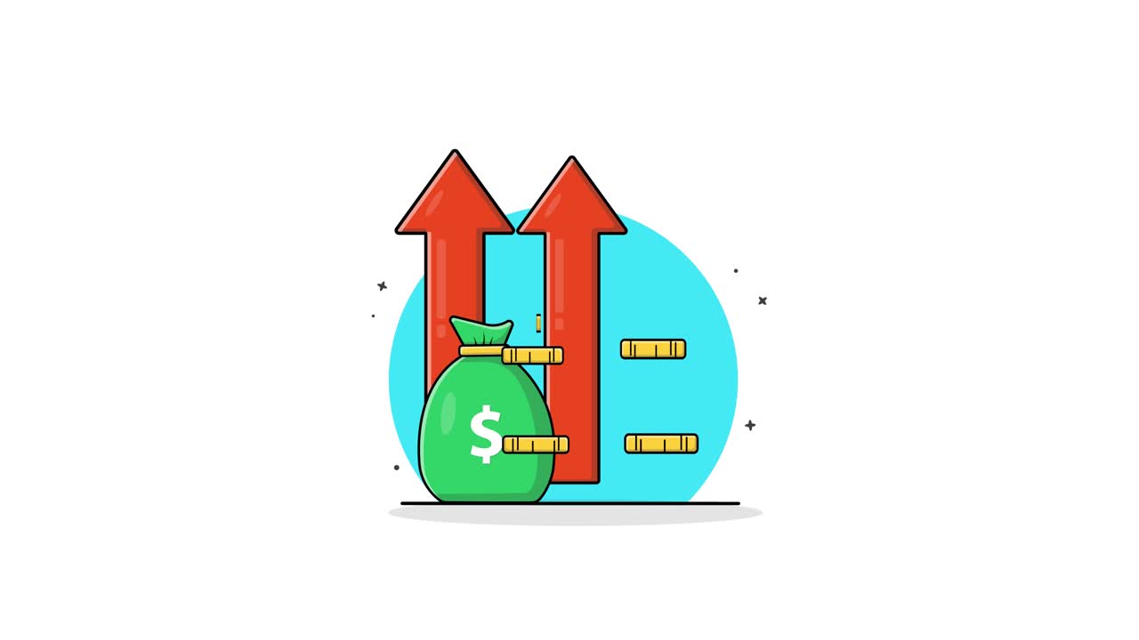Animated Financial Growth with Money Bag, Coins, and Upward Arrows