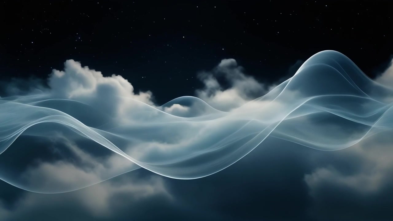 Onde di luce astratte che scorrono sulle nuvole notturne