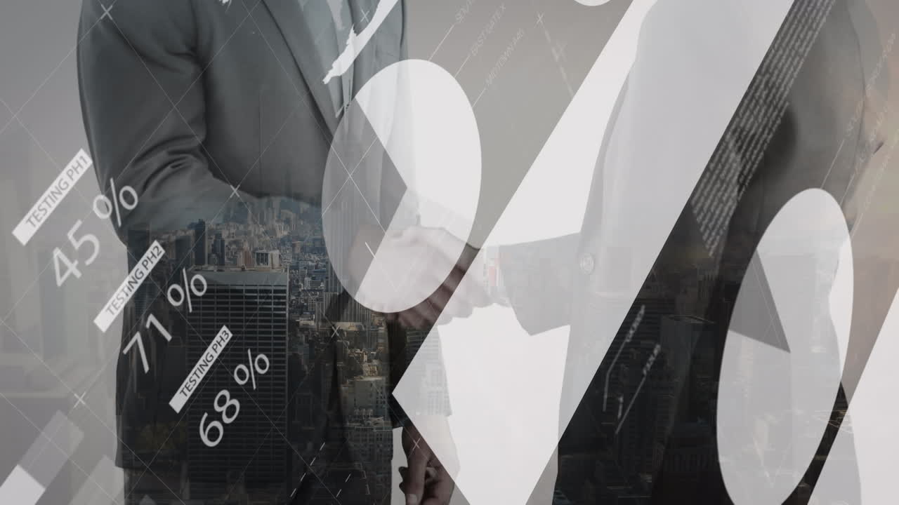 통계의 애니메이션과 데이터 처리가 사업가의 손짓을 통해