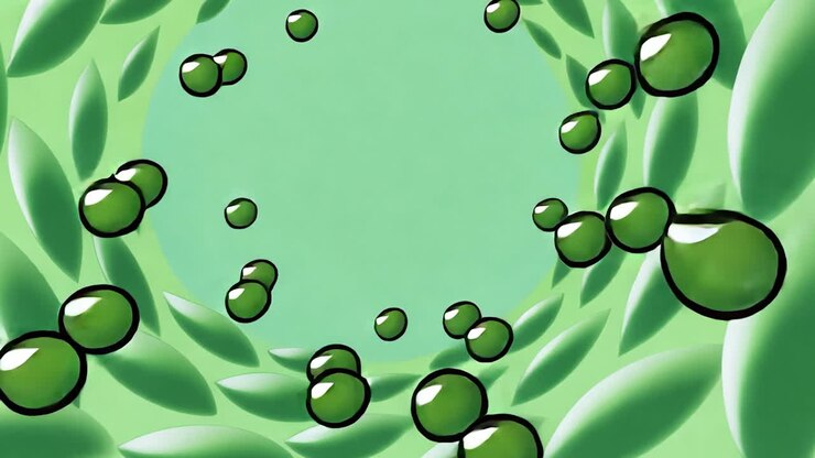 зеленый спиральный рисунок с листьями и кругами