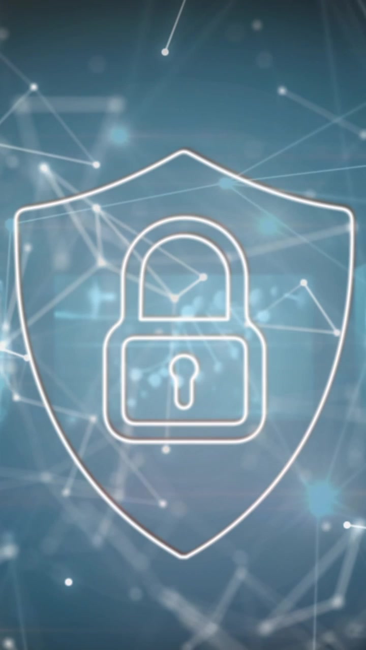 Animazione di rete di connessioni con icona a lucchetto ed elaborazione dati