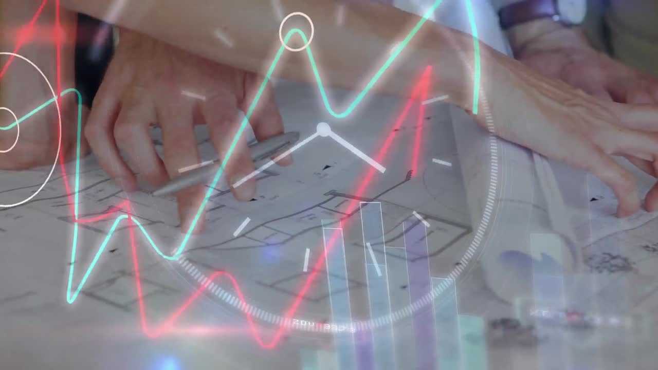 건축가 그룹이 청사진을 검토하고 있습니다.