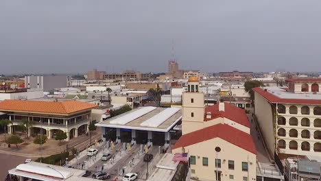 aerial over a us mexico check point along the border