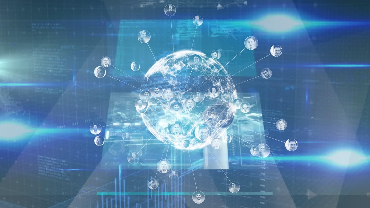 검은색 배경 위에 사람 아이콘이 있는 지구의 애니메이션