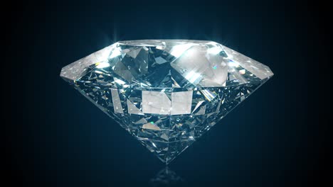 beautiful large crystal clear shining round cut diamond, rotates against a black mirror isolated background. close up side view. seamless loop 4k cg 3d animation