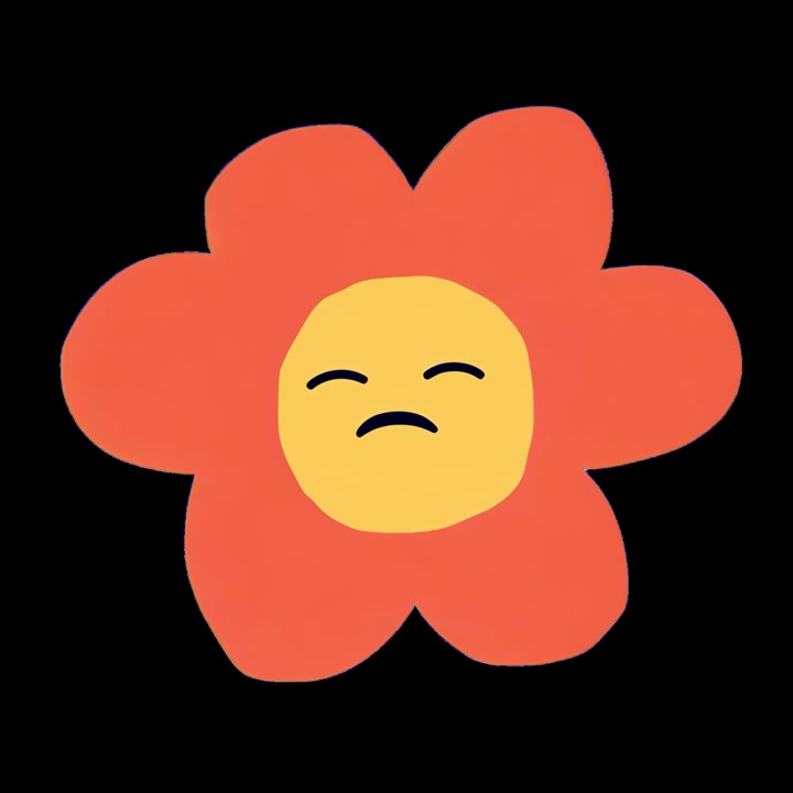 Animated Sad Flower Character with Frowning Expression