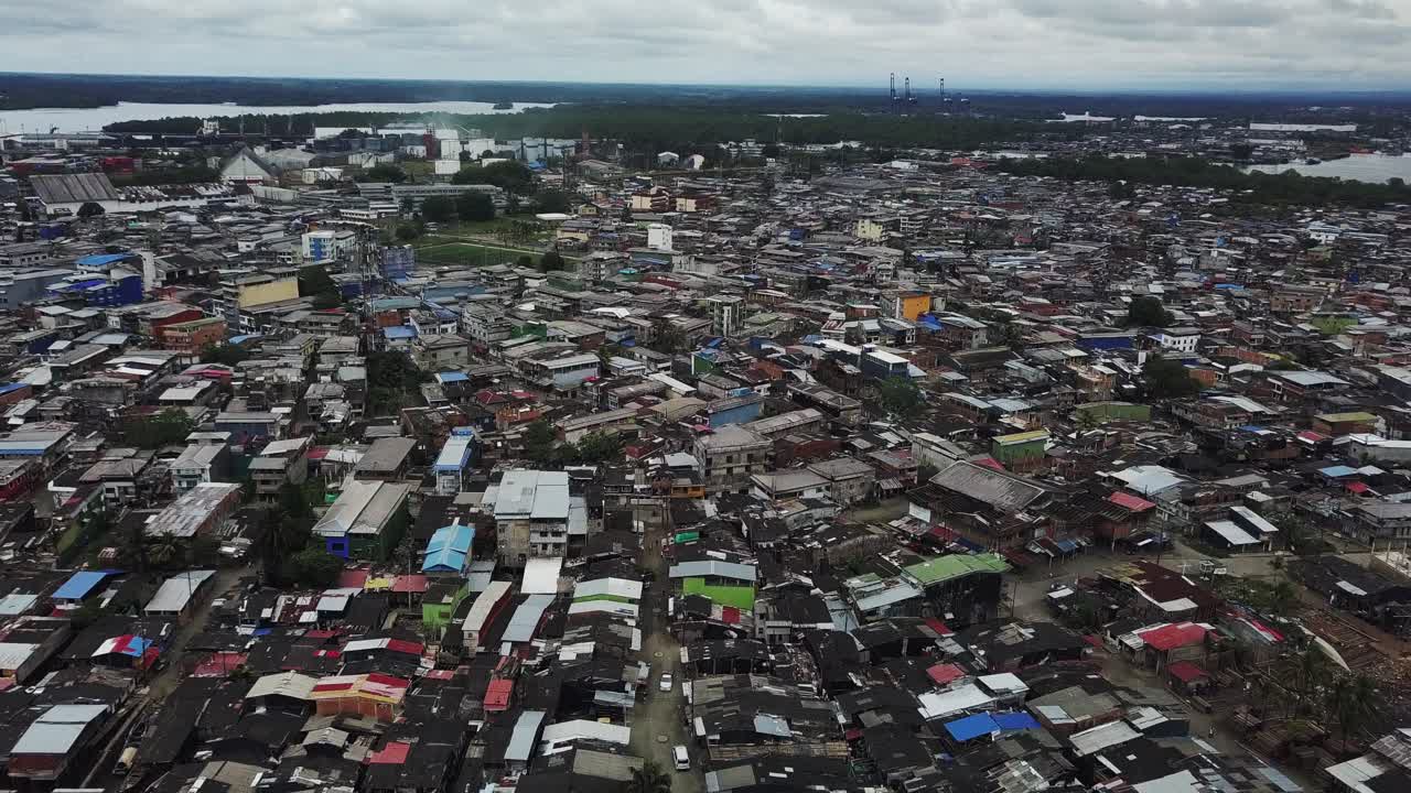 Aerial flying over the Humanitarian Space Puente Nayero in Buenaventura, Colombia