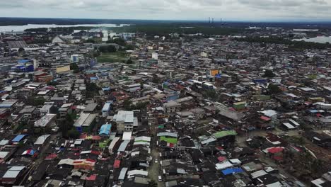 aerial flying over the humanitarian space puente nayero in buenaventura, colombia
