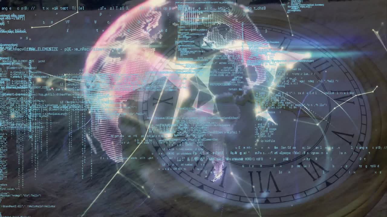 세계와 연결 네트워크의 시계 및 데이터 처리에 대한 애니메이션