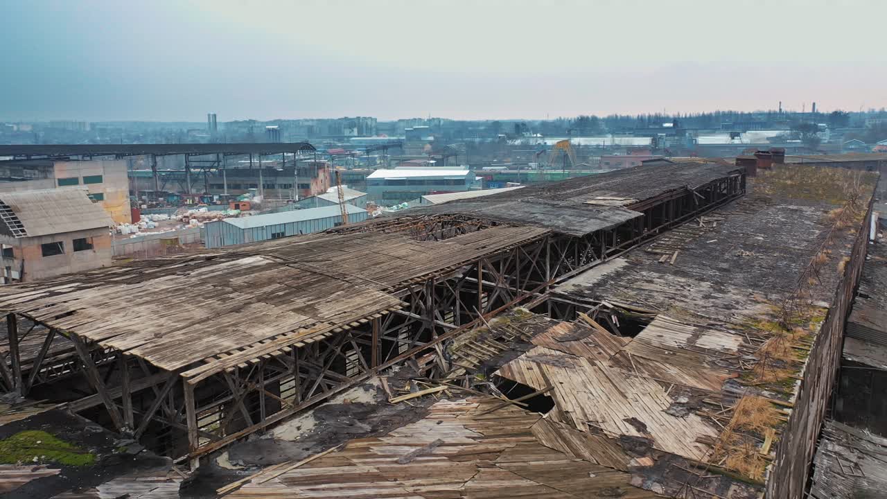 Aerial view of the largest abandoned factory. Factory ruins