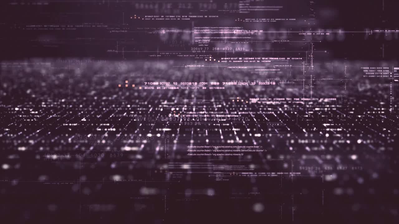 Abstract Digital Data Network with Flowing Code and Particles