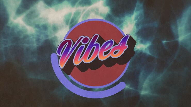 Animation of vibes text banner over green digital waves against black background