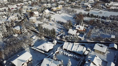 Drone-flight-over-city-in-Poland-during-winter-sunny-day